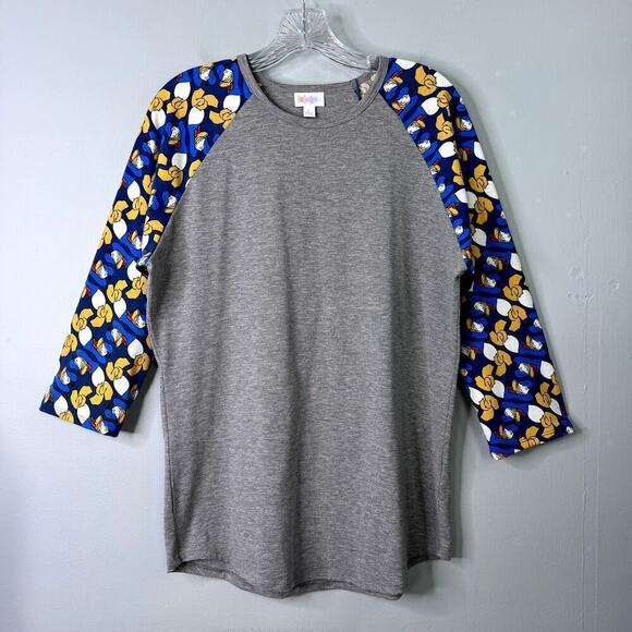 LuLaRoe Disney Donald Duck Randy Gray Blue Raglan Sleeve Shirt Women's Sie L - Picture 1 of 12